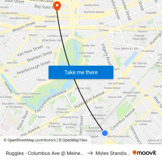 Ruggles - Columbus Ave @ Melnea Cass Blvd to Myles Standish Hall map