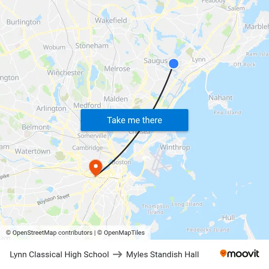 Lynn Classical High School to Myles Standish Hall map