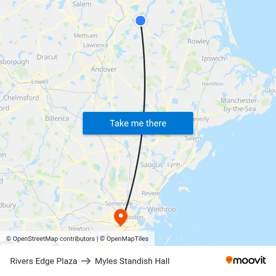 Rivers Edge Plaza to Myles Standish Hall map