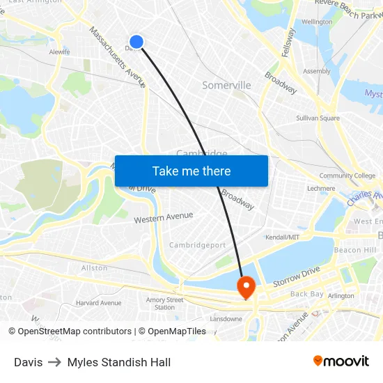 Davis to Myles Standish Hall map