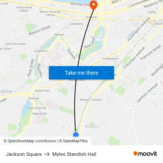 Jackson Square to Myles Standish Hall map