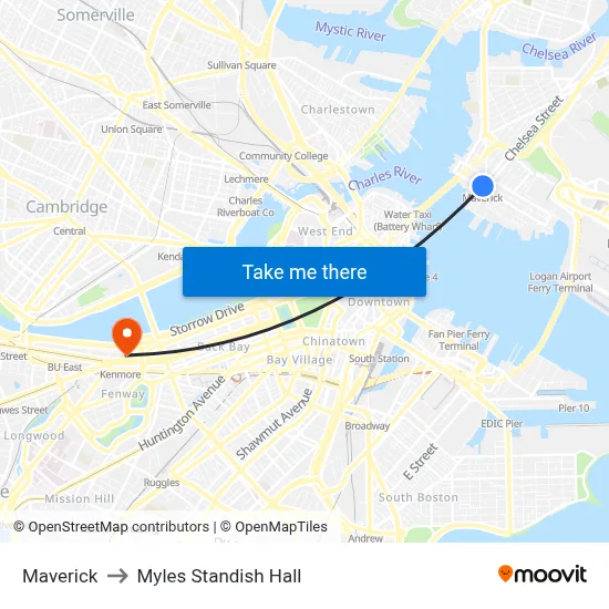 Maverick to Myles Standish Hall map