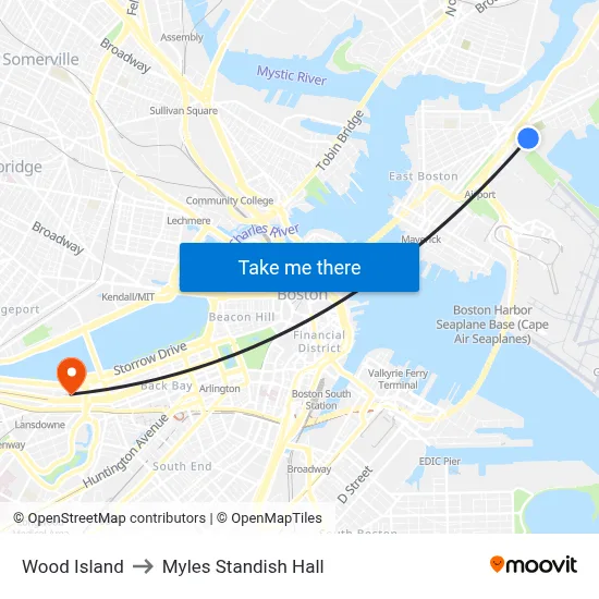 Wood Island to Myles Standish Hall map