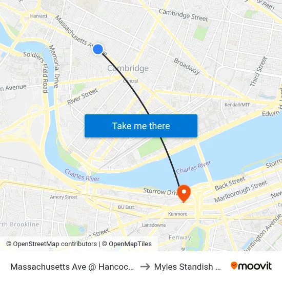 Massachusetts Ave @ Hancock St to Myles Standish Hall map