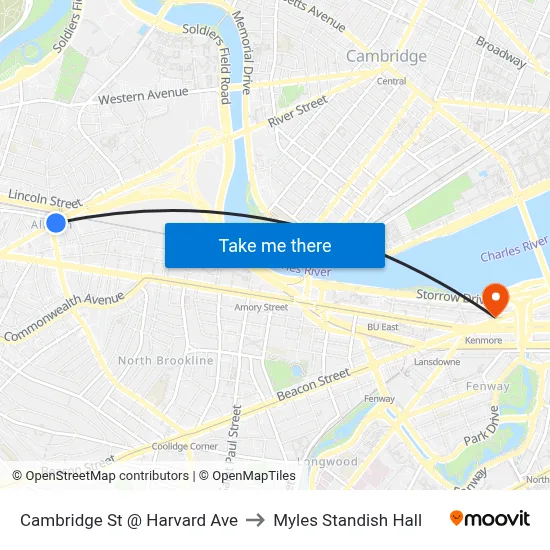 Cambridge St @ Harvard Ave to Myles Standish Hall map