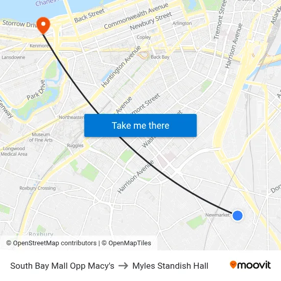 South Bay Mall Opp Macy's to Myles Standish Hall map