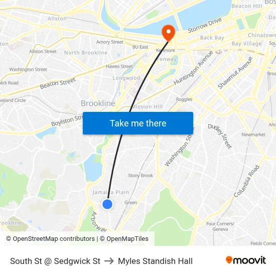 South St @ Sedgwick St to Myles Standish Hall map