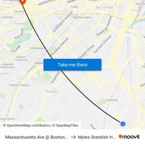 Massachusetts Ave @ Boston St to Myles Standish Hall map