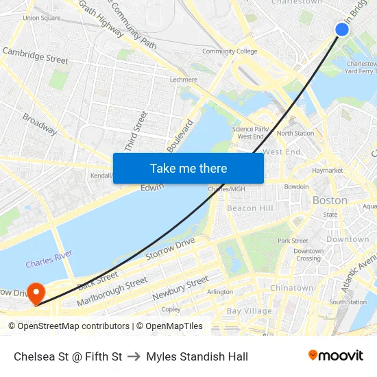 Chelsea St @ Fifth St to Myles Standish Hall map