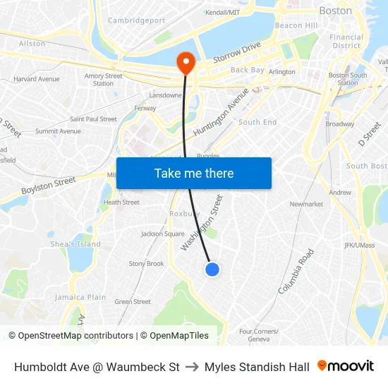 Humboldt Ave @ Waumbeck St to Myles Standish Hall map