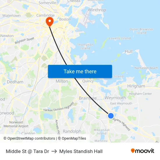 Middle St @ Tara Dr to Myles Standish Hall map