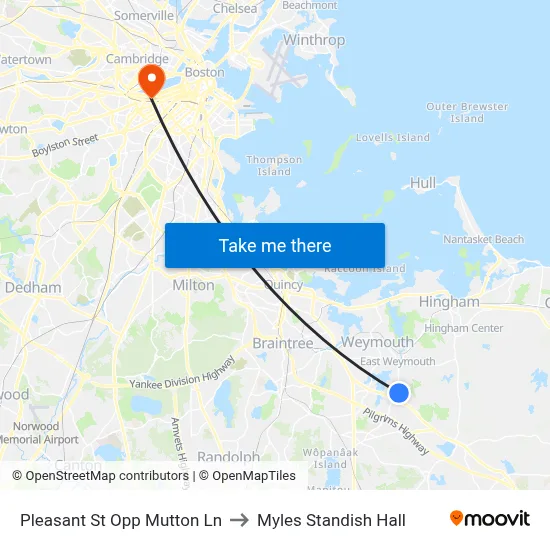 Pleasant St Opp Mutton Ln to Myles Standish Hall map