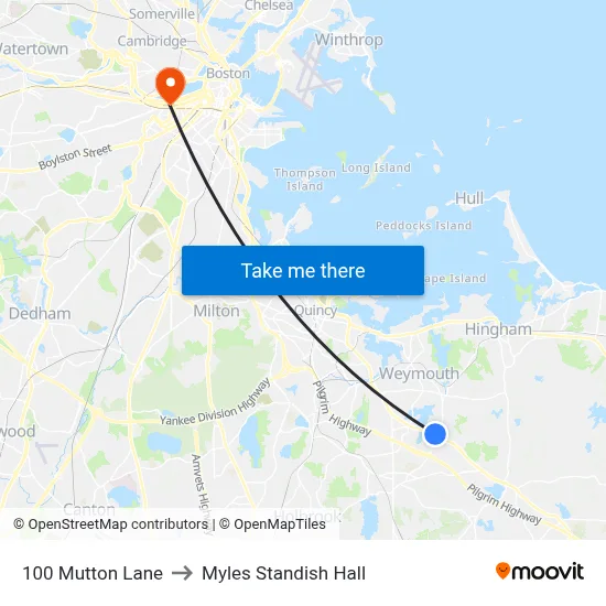 100 Mutton Lane to Myles Standish Hall map