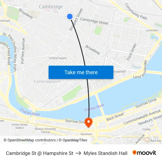 Cambridge St @ Hampshire St to Myles Standish Hall map