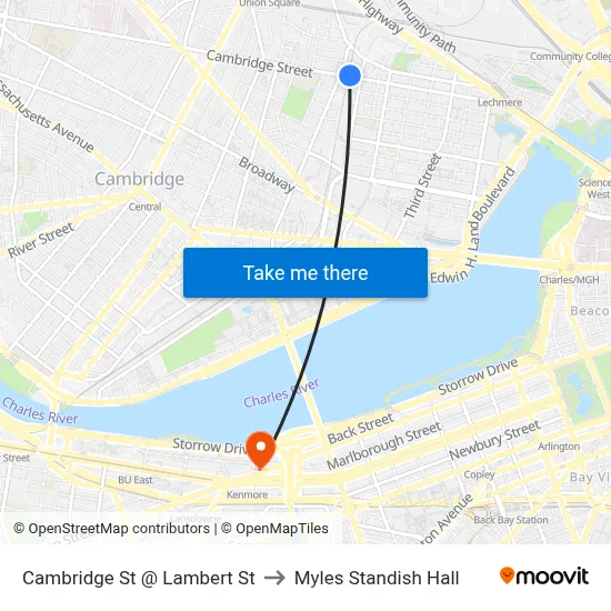 Cambridge St @ Lambert St to Myles Standish Hall map