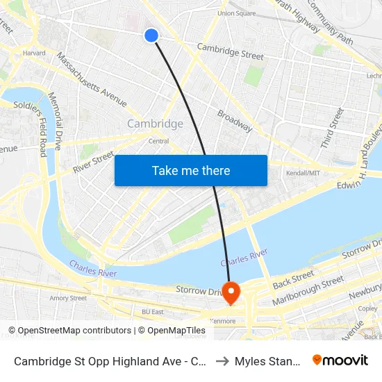 Cambridge St Opp Highland Ave - Cambridge Hospital to Myles Standish Hall map
