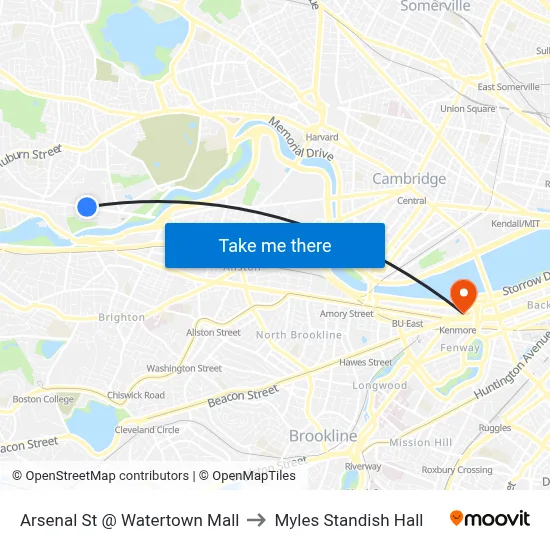 Arsenal St @ Watertown Mall to Myles Standish Hall map