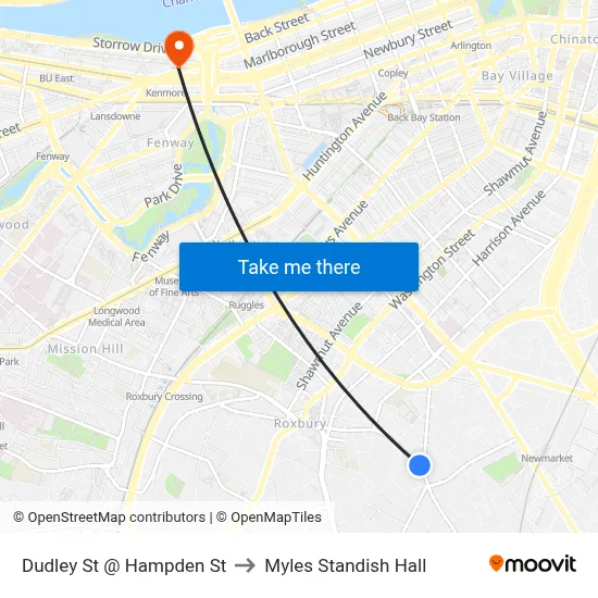 Dudley St @ Hampden St to Myles Standish Hall map