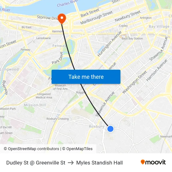 Dudley St @ Greenville St to Myles Standish Hall map