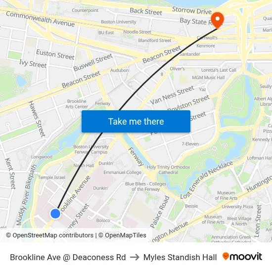 Brookline Ave @ Deaconess Rd to Myles Standish Hall map