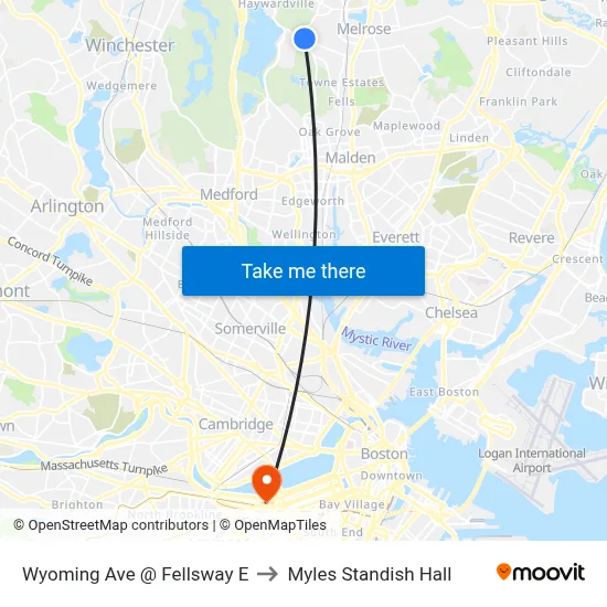 Wyoming Ave @ Fellsway E to Myles Standish Hall map