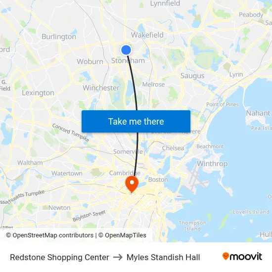 Redstone Shopping Center to Myles Standish Hall map
