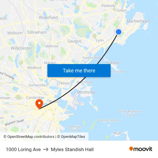 1000 Loring Ave to Myles Standish Hall map