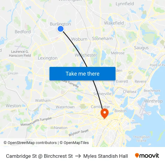 Cambridge St @ Birchcrest St to Myles Standish Hall map