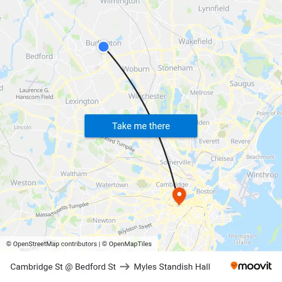 Cambridge St @ Bedford St to Myles Standish Hall map