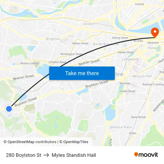 280 Boylston St to Myles Standish Hall map