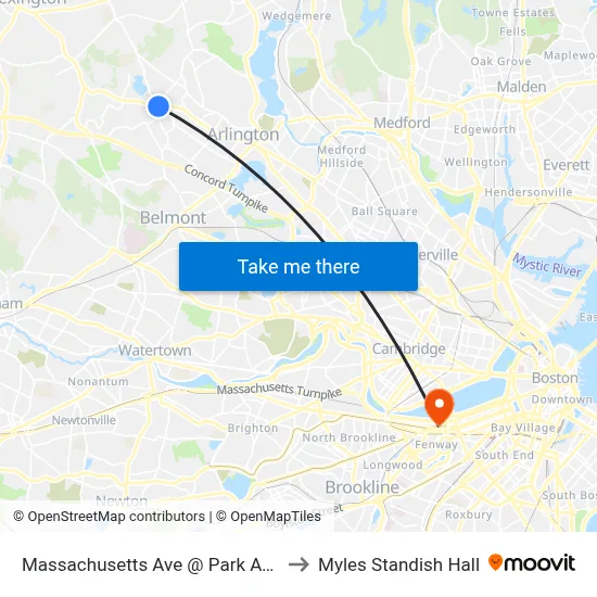 Massachusetts Ave @ Park Ave to Myles Standish Hall map