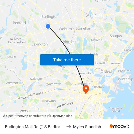 Burlington Mall Rd @ S Bedford St to Myles Standish Hall map