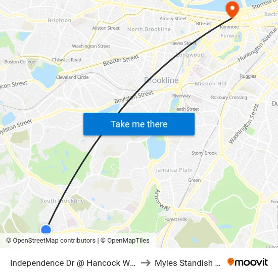 Independence Dr @ Hancock Woods to Myles Standish Hall map