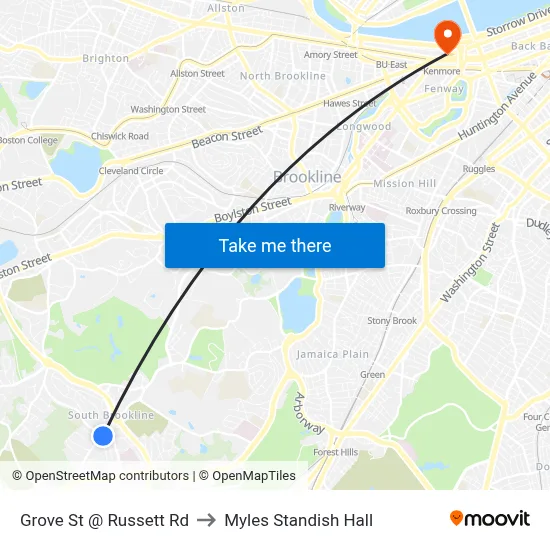 Grove St @ Russett Rd to Myles Standish Hall map
