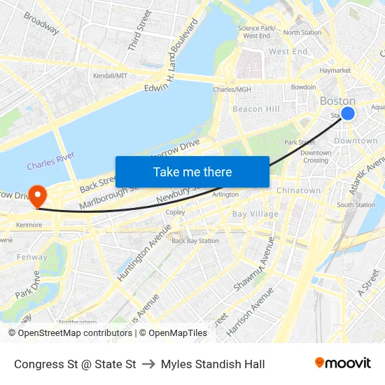 Congress St @ State St to Myles Standish Hall map