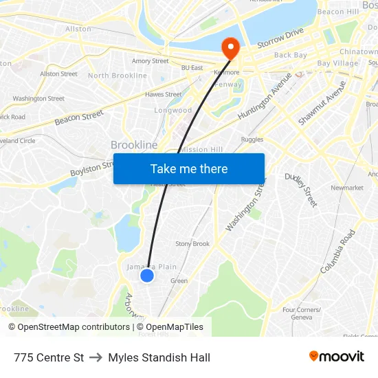 775 Centre St to Myles Standish Hall map