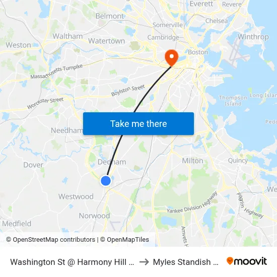 Washington St @ Harmony Hill Way to Myles Standish Hall map
