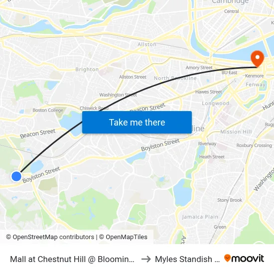 Mall at Chestnut Hill @ Bloomingdale's to Myles Standish Hall map