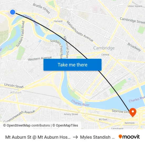 Mt Auburn St @ Mt Auburn Hospital to Myles Standish Hall map