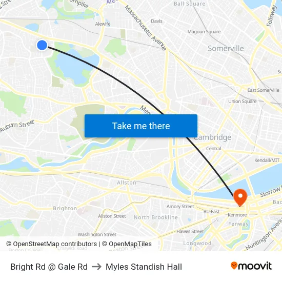 Bright Rd @ Gale Rd to Myles Standish Hall map