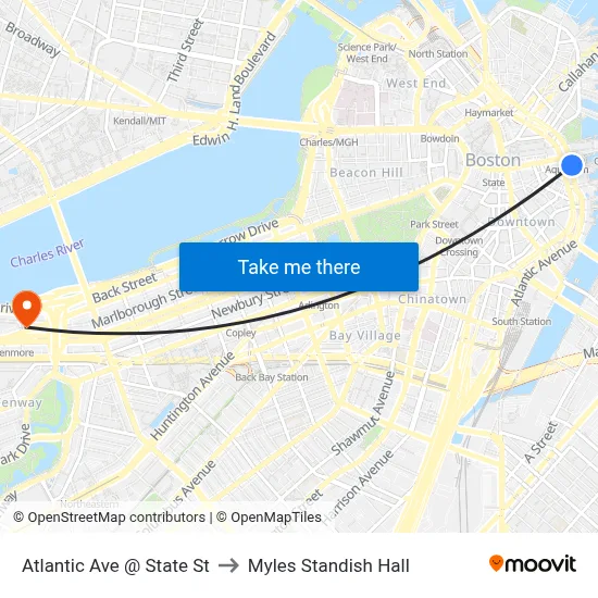 Atlantic Ave @ State St to Myles Standish Hall map