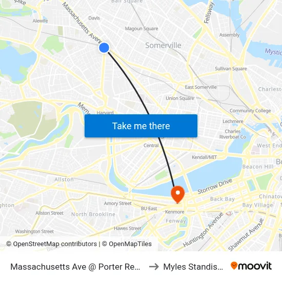 Massachusetts Ave @ Porter Red Line Sta to Myles Standish Hall map