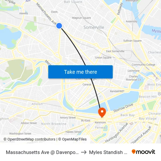 Massachusetts Ave @ Davenport St to Myles Standish Hall map