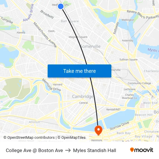 College Ave @ Boston Ave to Myles Standish Hall map