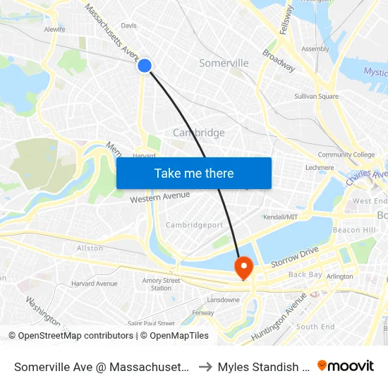 Somerville Ave @ Massachusetts Ave to Myles Standish Hall map