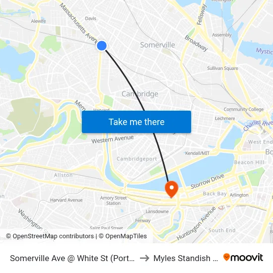 Somerville Ave @ White St (Porter Sq) to Myles Standish Hall map