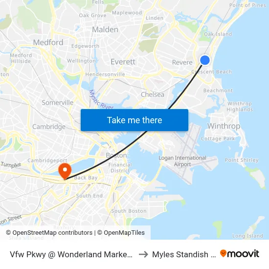 Vfw Pkwy @ Wonderland Market Place to Myles Standish Hall map