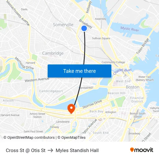 Cross St @ Otis St to Myles Standish Hall map