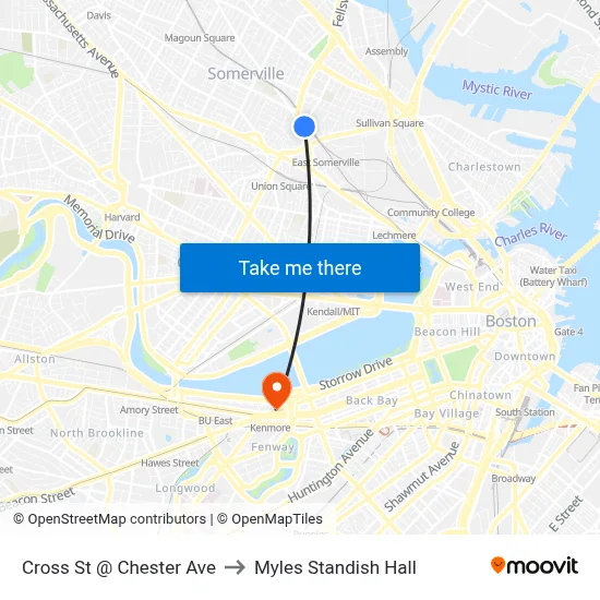 Cross St @ Chester Ave to Myles Standish Hall map