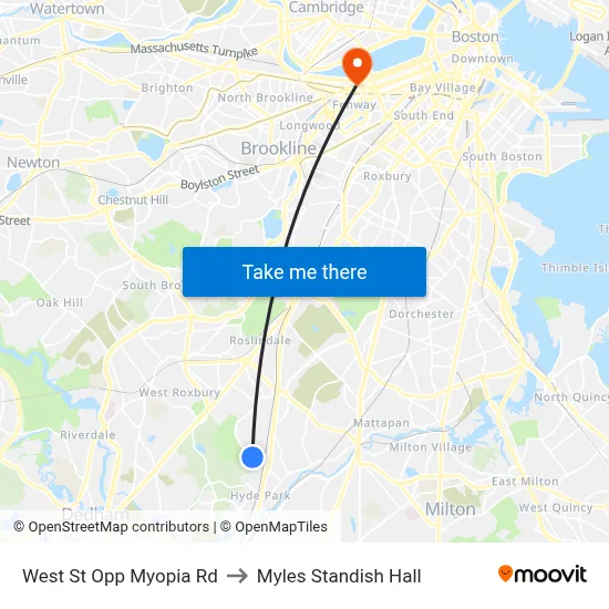 West St Opp Myopia Rd to Myles Standish Hall map